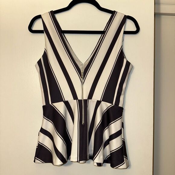 H&M Small Chevron Peplum Zipper Back Tank Top Black White Stripes Gently Worn - Picture 3 of 8